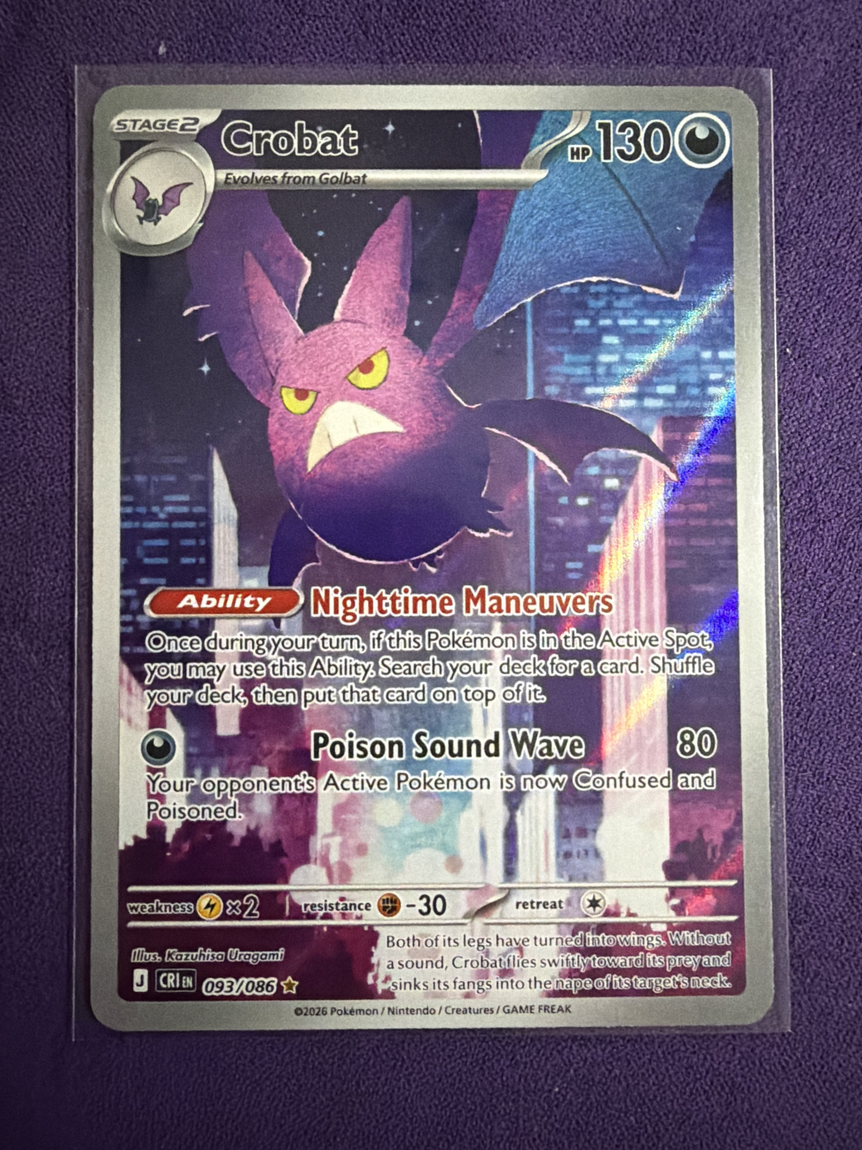 Crobat #093/086 - ME04: Chaos Rising - Holo Rare Pokemon Card NM