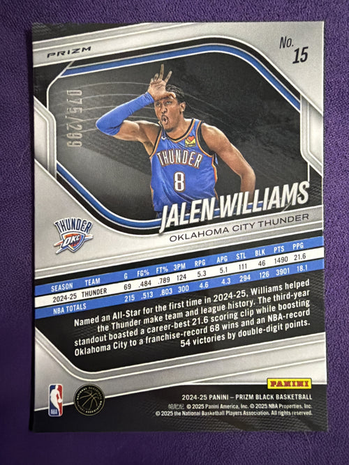 2024-25 Panini Prizm Black Jalen Williams Red Prizms /299 #15 OKC Thunder