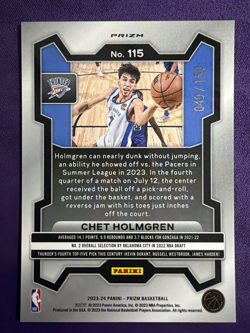 2023-24 Panini Prizm Chet Holmgren Fast Break Blue Disco Prizm /150 #115 Thunder