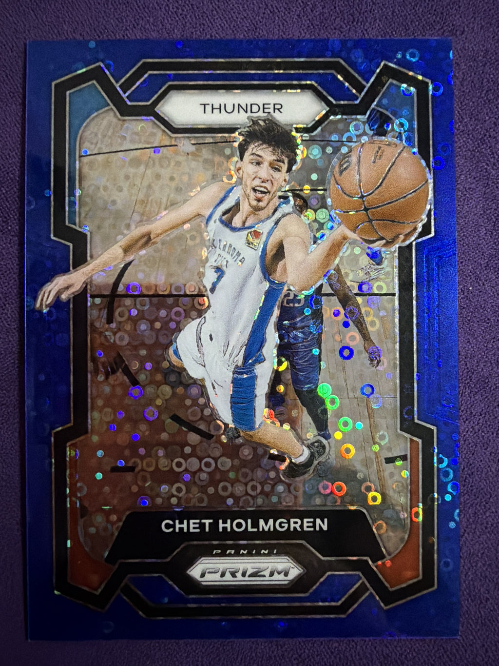 2023-24 Panini Prizm Chet Holmgren Fast Break Blue Disco Prizm /150 #115 Thunder