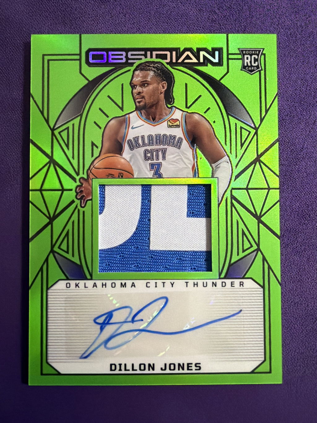 2024-25 Panini Obsidian Dillon Jones RC Patch Auto Green Flood /25 #231 Thunder