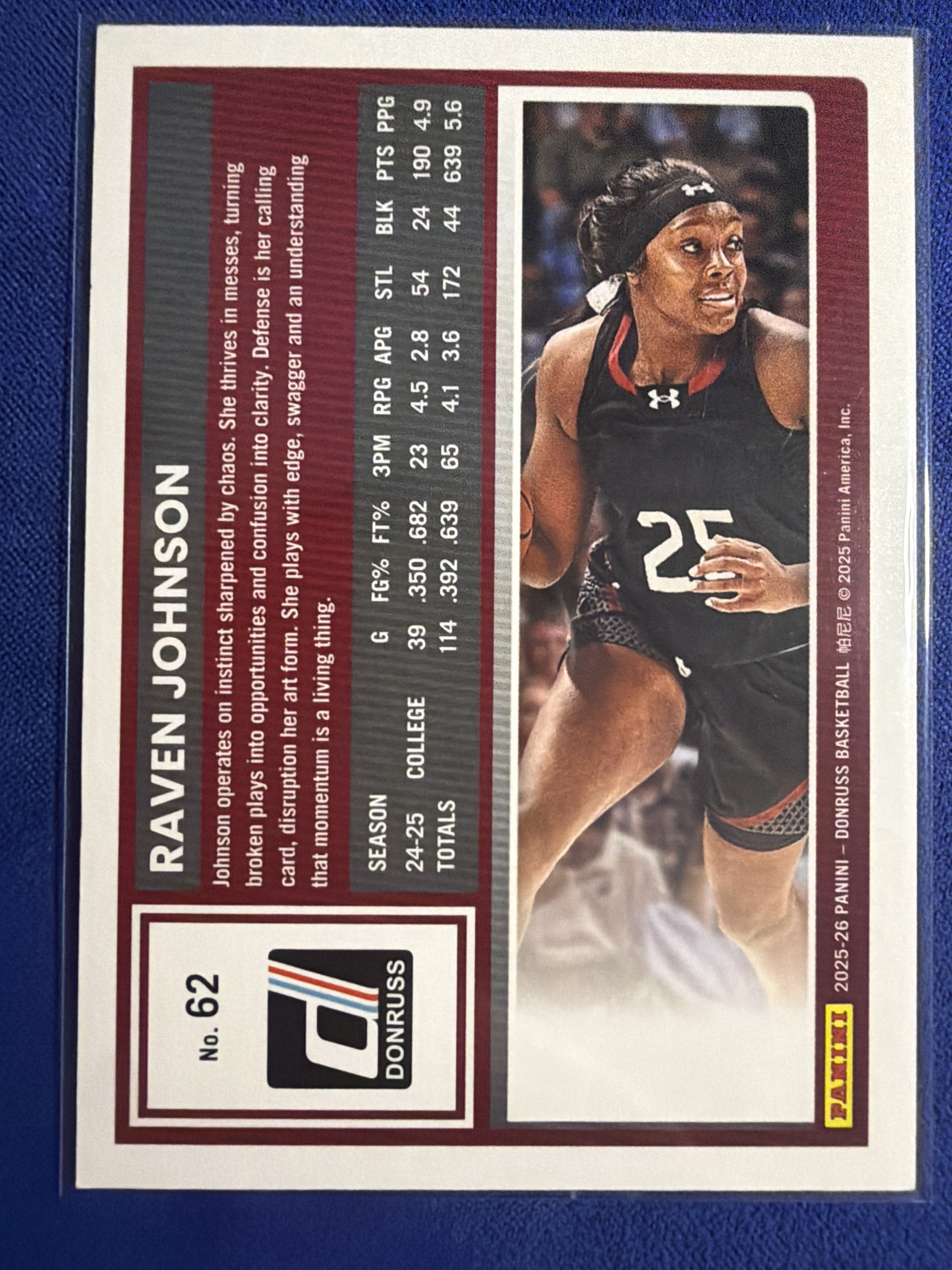 2025-26 Panini Donruss Raven Johnson Plaid /75 #62 - SERIAL 01/75 FIRST PRINT