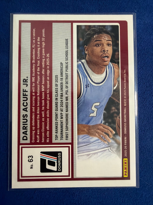 2025-26 Donruss Darius Acuff Jr Yellow Stars #/149 #63 Rated Prospect Arkansas