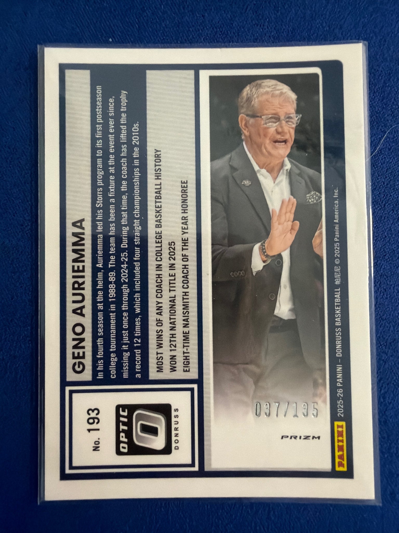 2025-26 Donruss Geno Auriemma Optic Green Shock #/135 #193 UConn Huskies