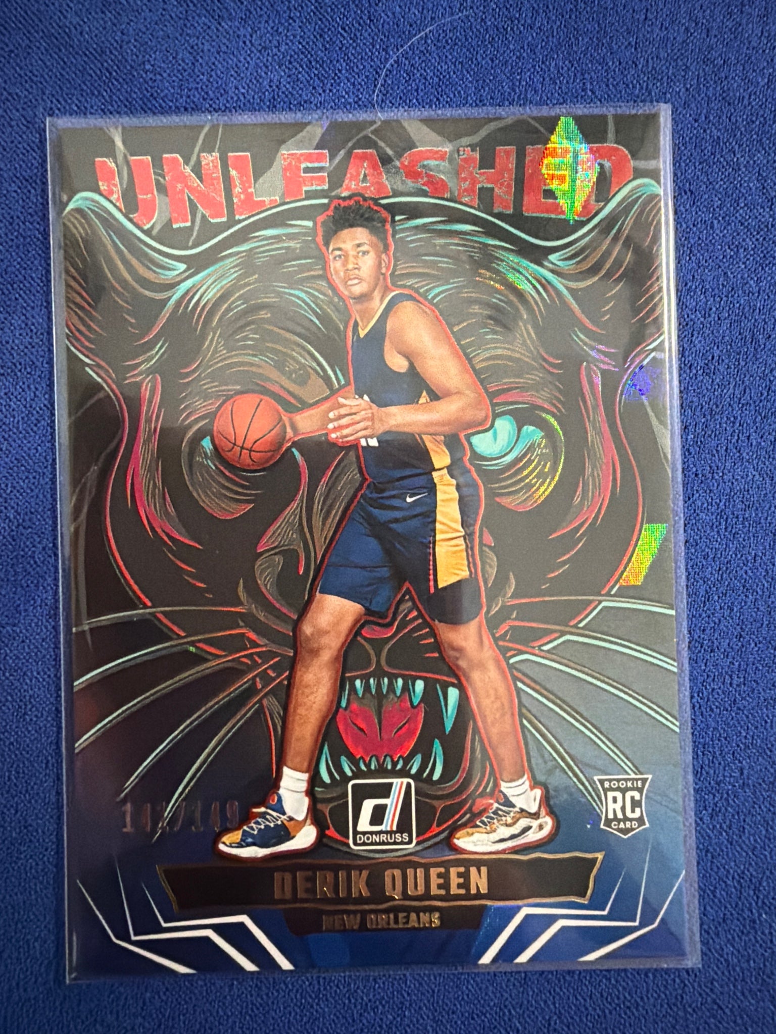 2025-26 Donruss Derik Queen Unleashed Blue Cubic #/149 #14 Rated Rookie Pelicans