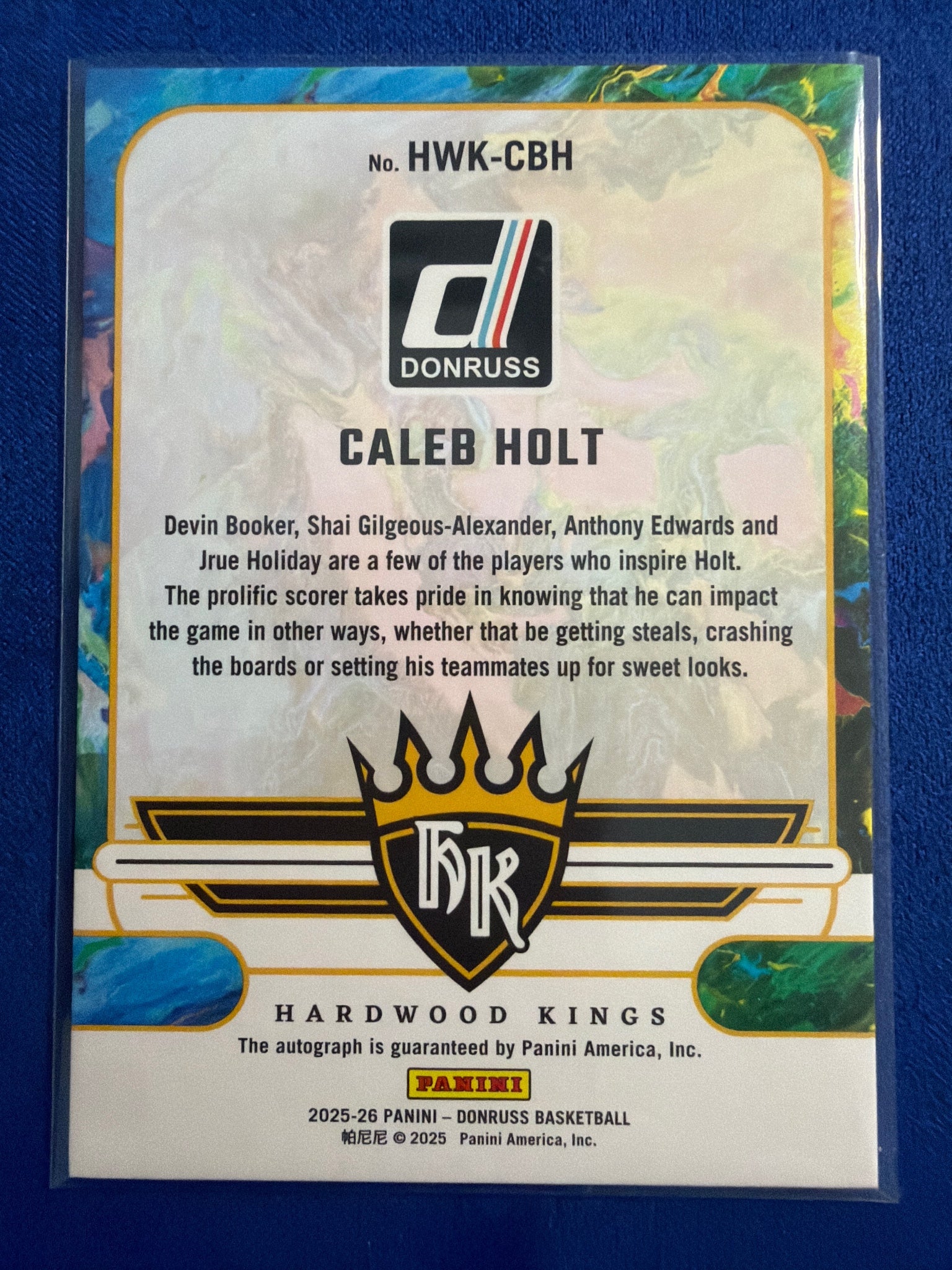 2025-26 Donruss Caleb Holt Hardwood Kings Auto #/75 #HWK-CBH Arizona Wildcats
