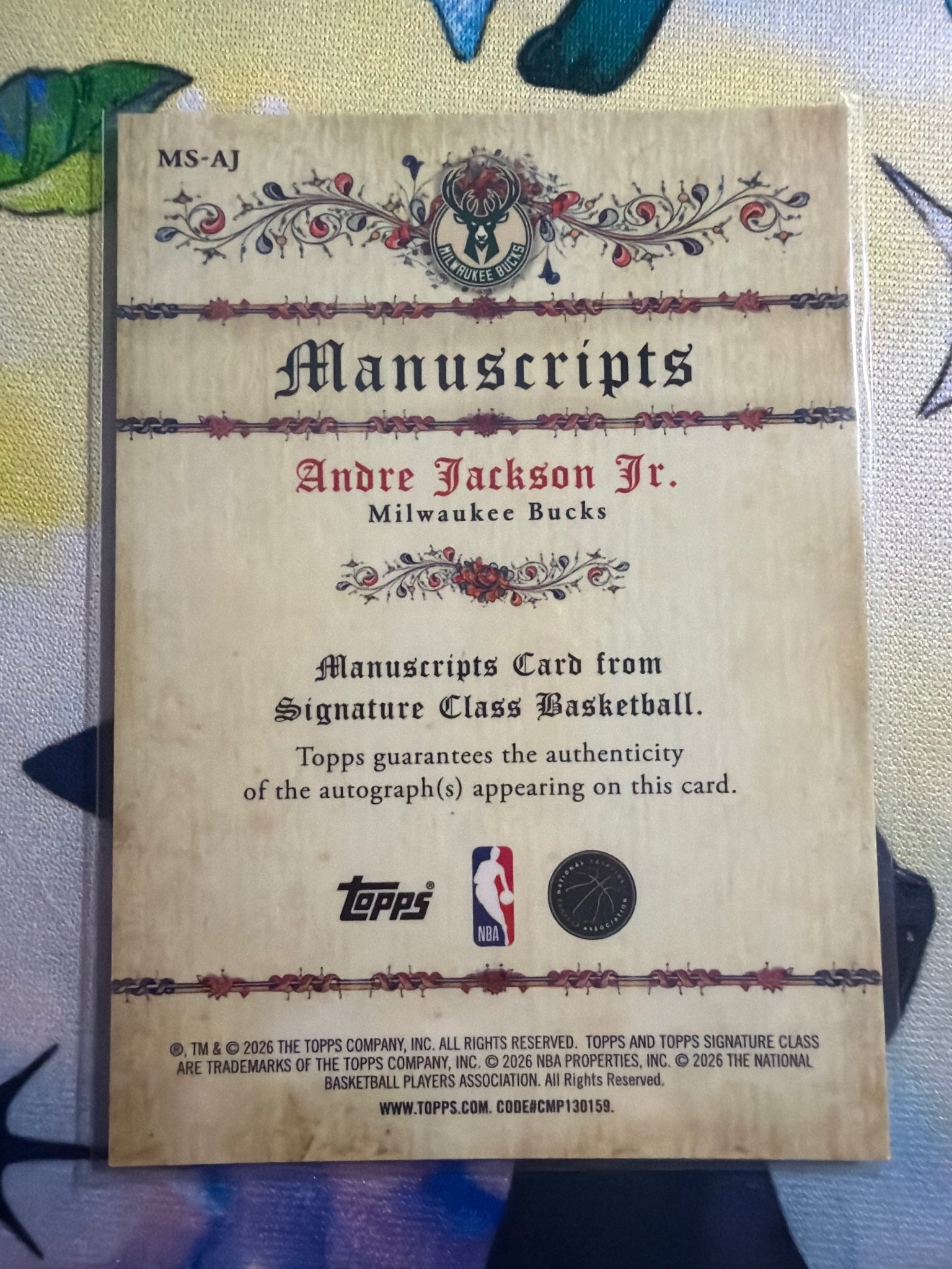 2025-26 Topps Signature Class Andre Jackson Jr Manuscripts Auto #MS-AJ Bucks