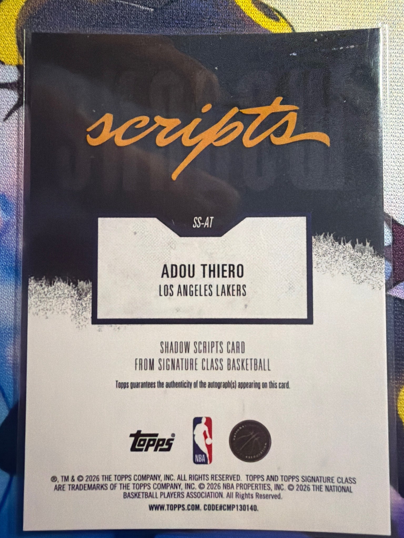 2025-26 Topps Signature Class Adou Thiero Shadow Scripts Auto #SS-AT Lakers RC