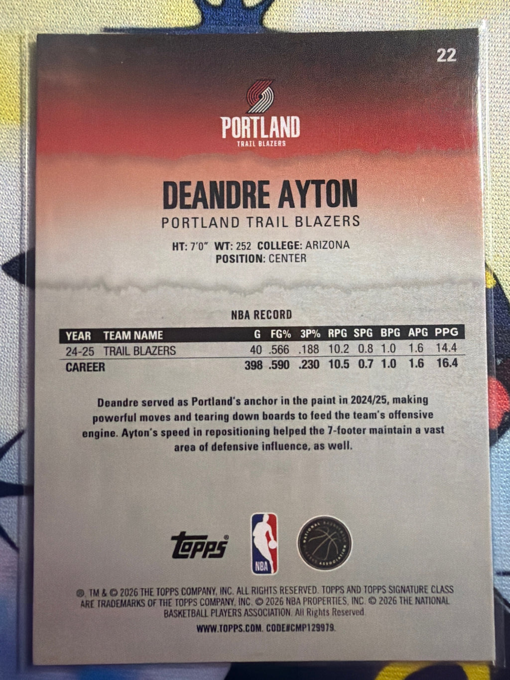 Topps Signature Deandre Ayton Yellow Refractor Parallel /399 #22