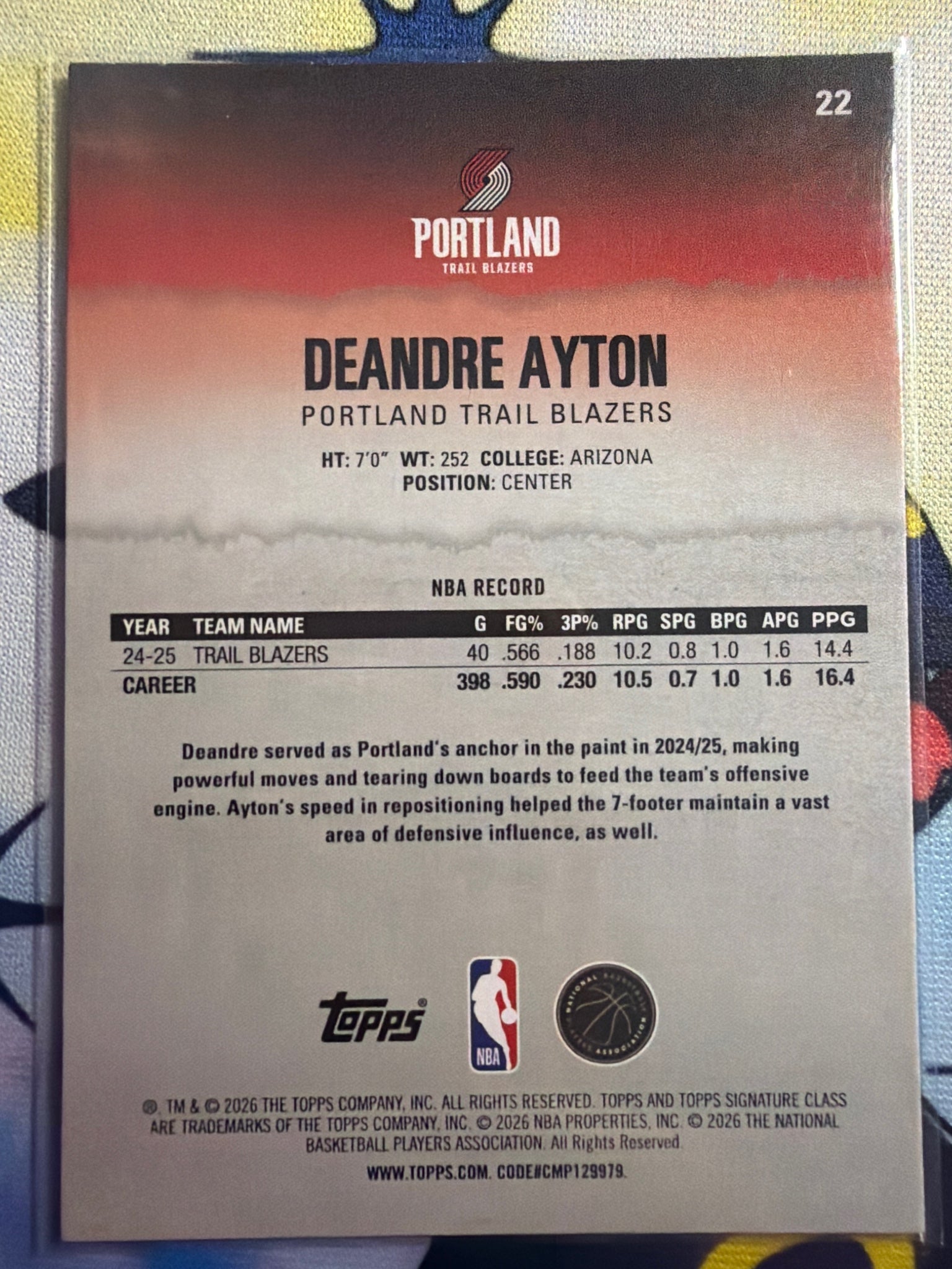 Topps Signature Deandre Ayton Yellow Refractor Parallel /399 #22
