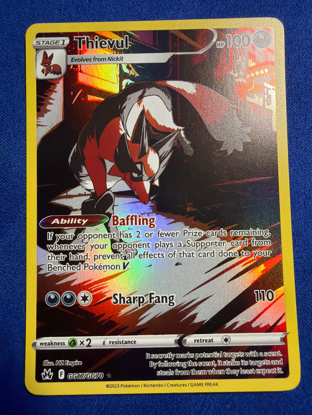 2023 Pokemon Crown Zenith Galarian Gallery Thievul #GG17/GG70 Full Art Holo NM