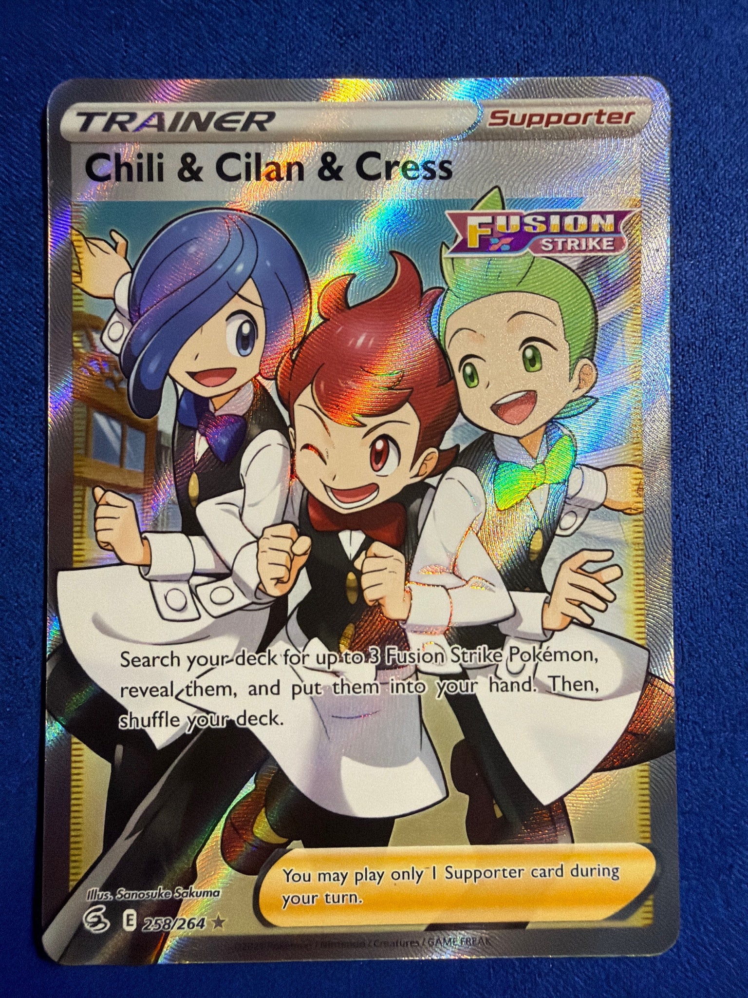 Pokemon Chili & Cilan & Cress #258/264 Full Art Fusion Strike Trainer TCG NM
