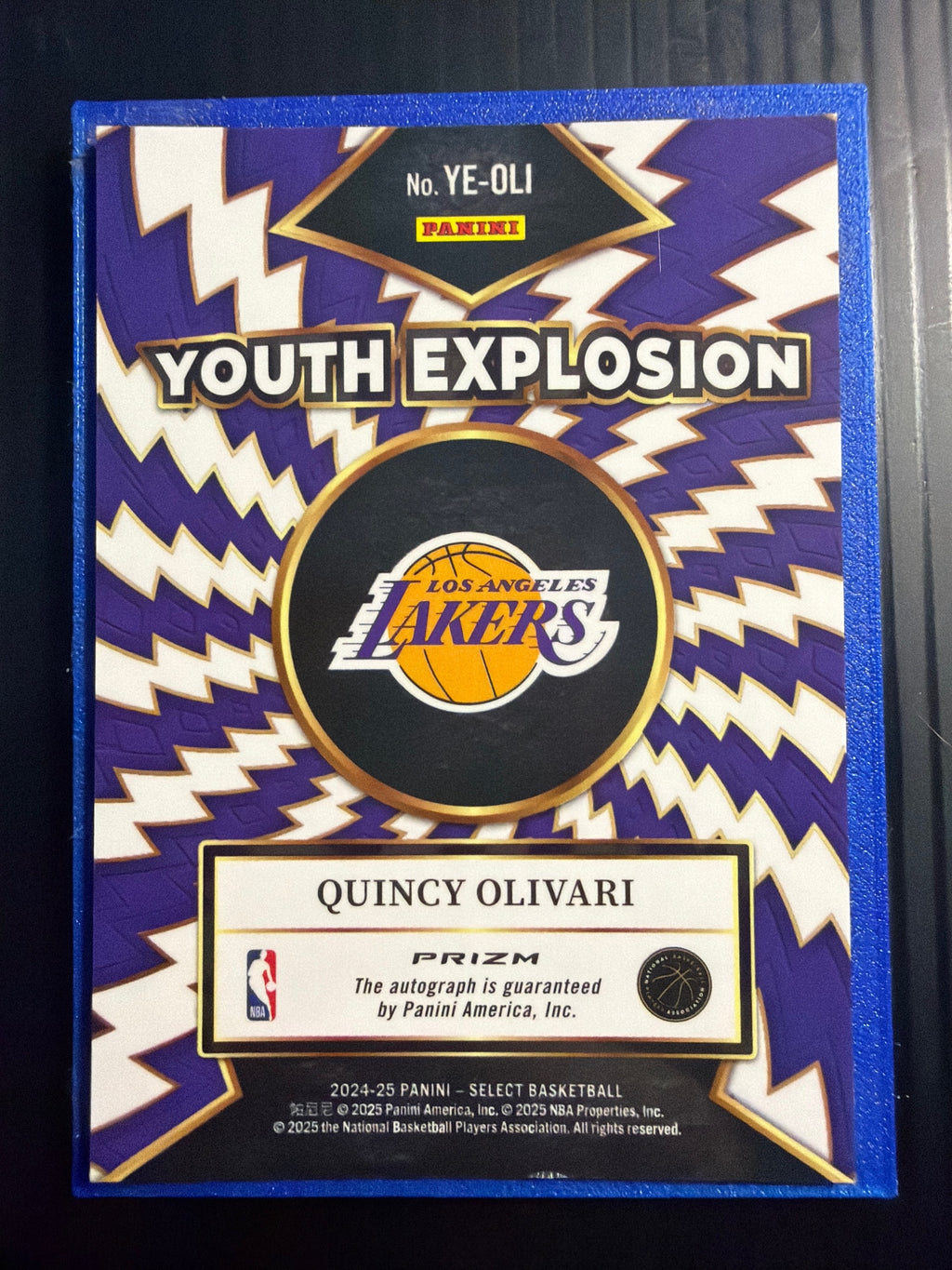 2024-25 Panini Select Quincy Olivari #YE-OLI Youth Explosion Auto RC Lakers