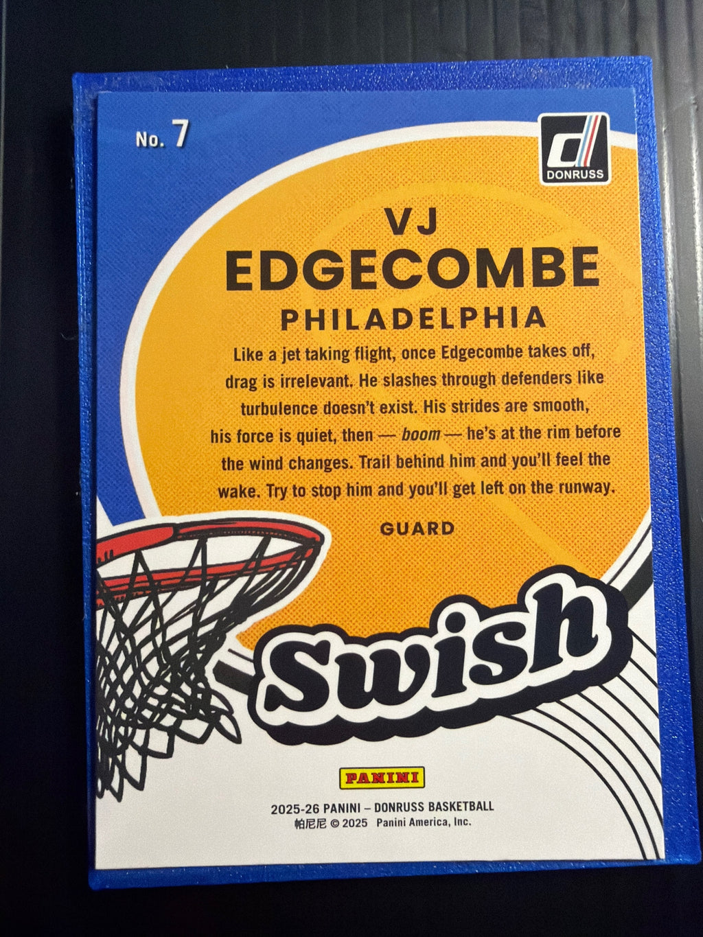 2025-26 Panini Donruss VJ Edgecombe RC #7 Swish Insert 76ers
