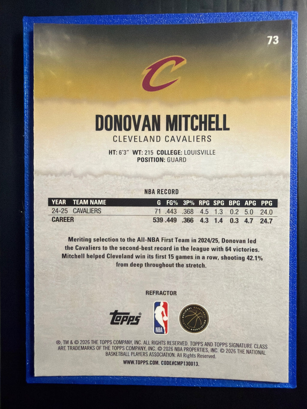 2025-26 Topps Signature Class Donovan Mitchell #73 Chrome Refractor Cavaliers