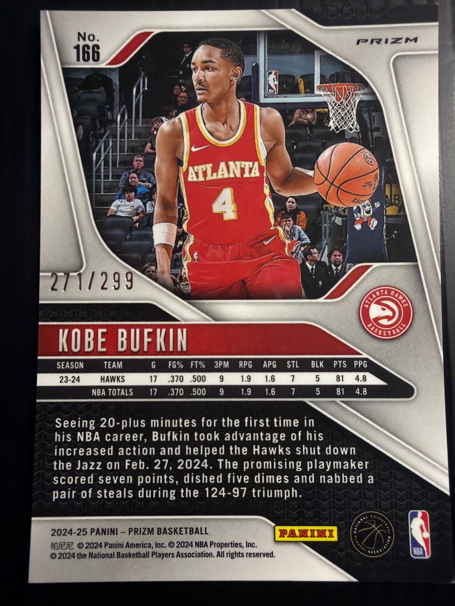 2024-25 Panini Prizm #166 Kobe Bufkin Prizms Red Seismic #/299