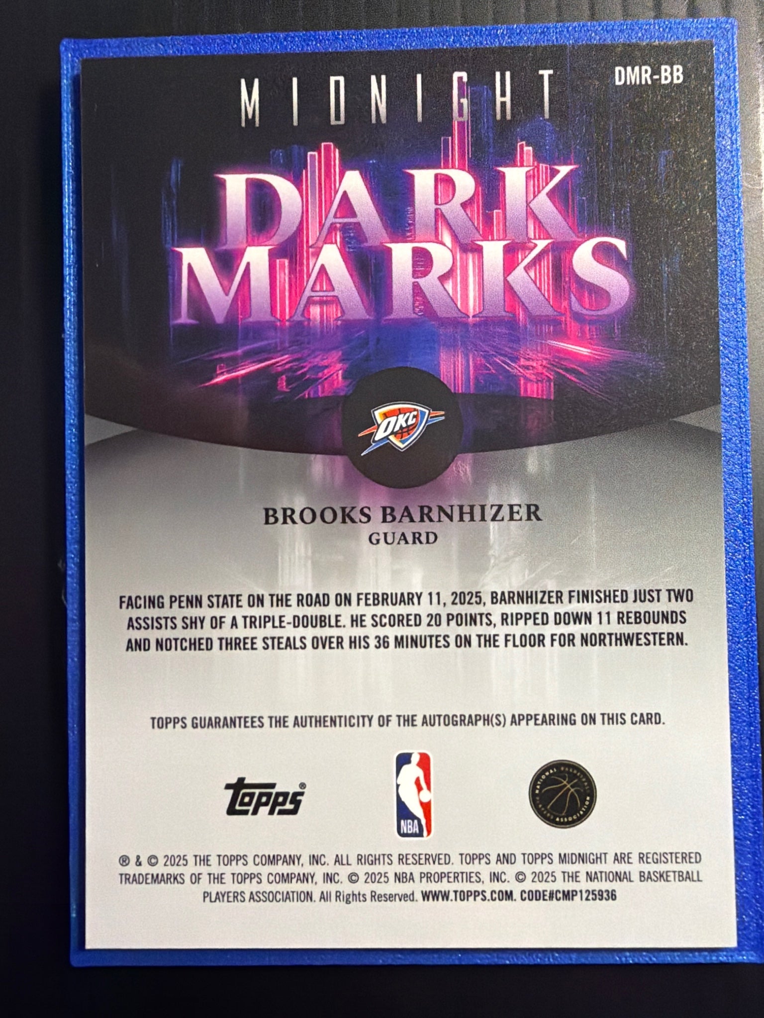 2025-26 Topps Midnight Brooks Barnhizer #DMR-BB Dark Marks Rookie Auto RC