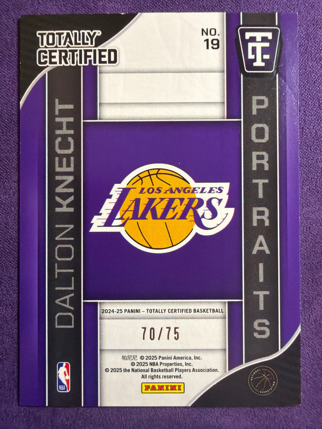 24-25 Panini Totally Certified Dalton Knecht RC Portraits Mirror /75 #19 Lakers