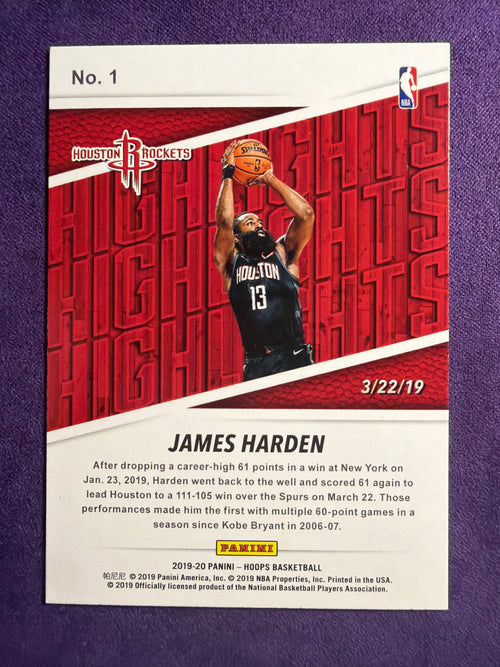 2019-20 NBA Hoops James Harden Highlights #1 Houston Rockets Insert