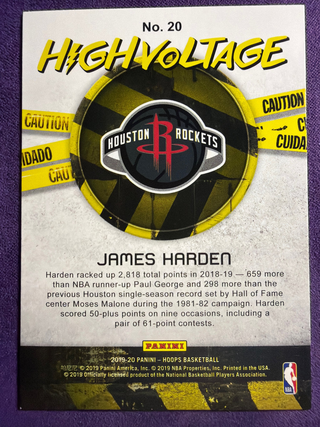 2019-20 NBA Hoops James Harden High Voltage #20 Houston Rockets Inse
