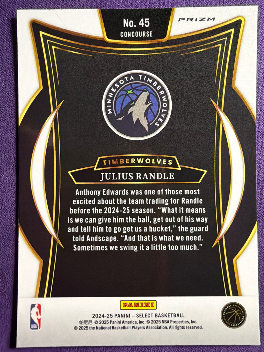 2024-25 Panini Select Julius Randle Orange Flash Prizm #45 Timberwolves