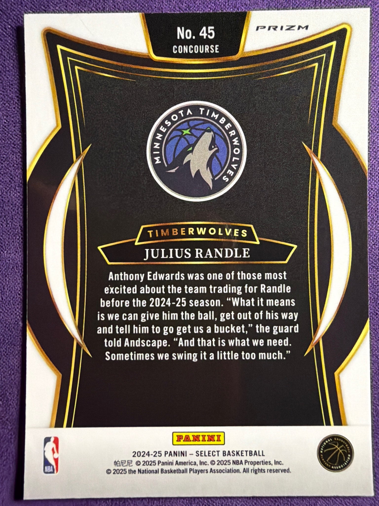 2024-25 Panini Select Julius Randle Orange Flash Prizm #45 Timberwolves
