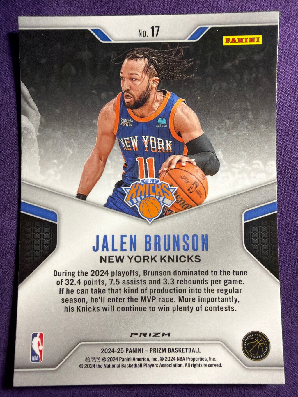 2024-25 Panini Prizm Jalen Brunson Dominance Silver Prizm #17 Knicks Insert