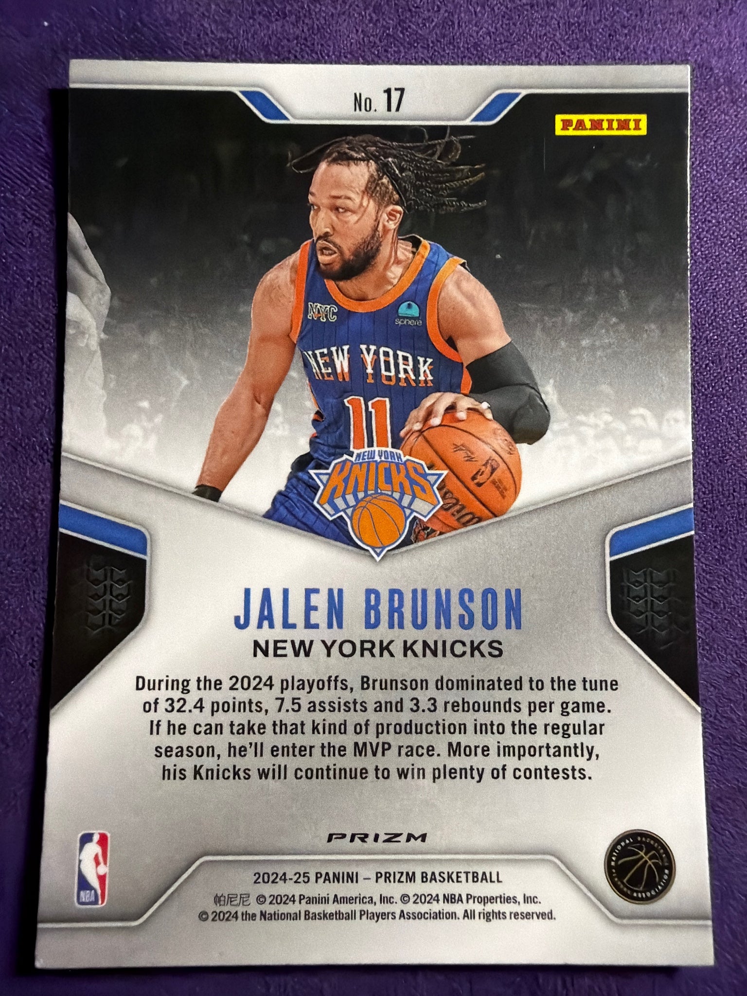 2024-25 Panini Prizm Jalen Brunson Dominance Green Prizm #17 Knicks Parallel