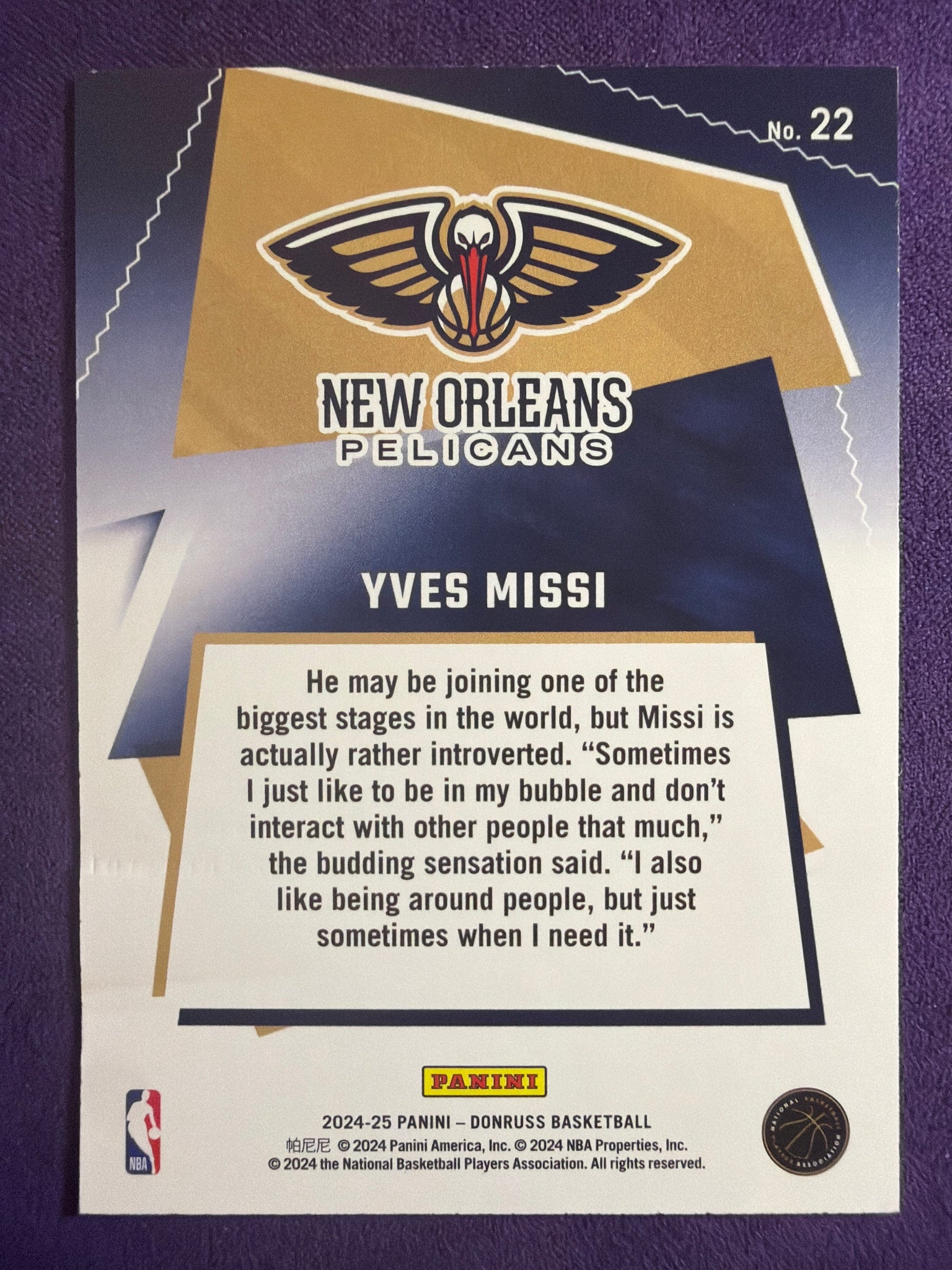 2024-25 Donruss Yves Missi Great X-Pectations Blue Winter #22 /75 Pelicans RC