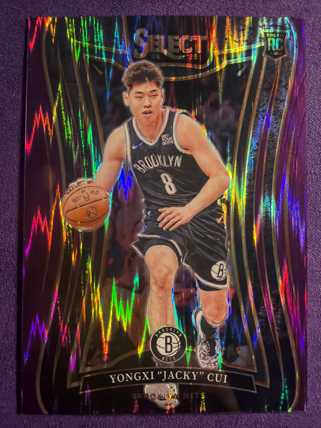 2024-25 Panini Select Yongxi Jacky Cui Purple Flash Prizm #377 /249 Nets RC