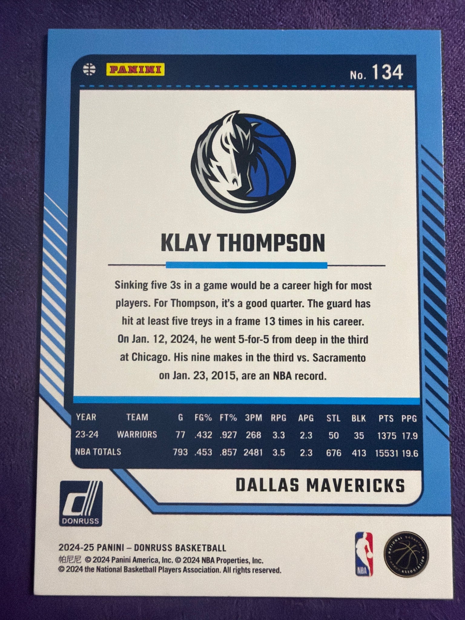 2024-25 Donruss Klay Thompson Blue Wedges #134 /75 Dallas Mavericks