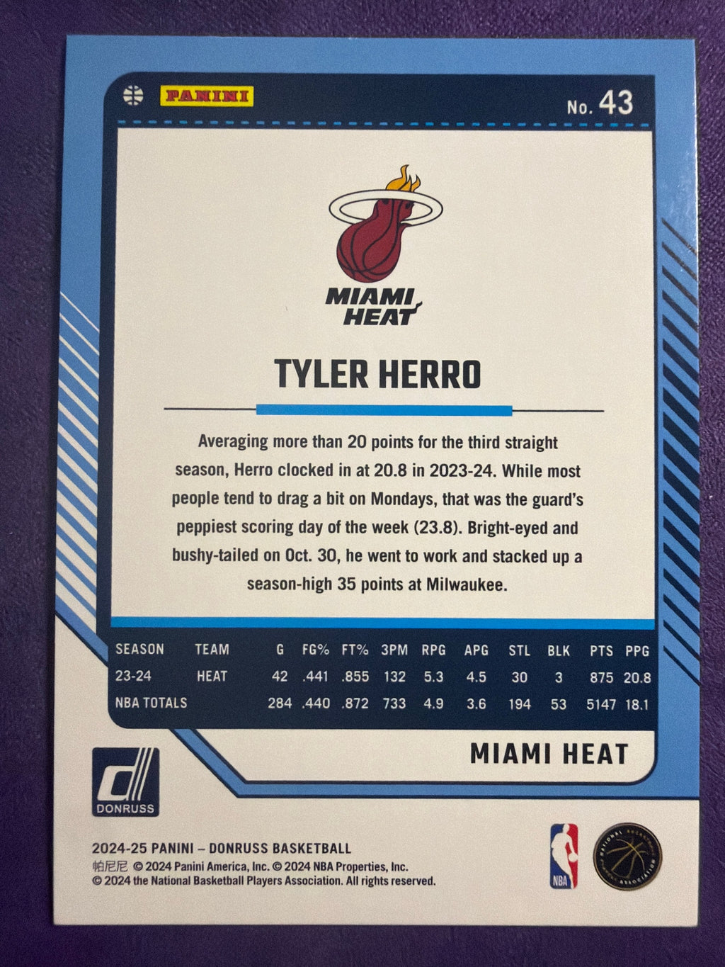 2024-25 Donruss Tyler Herro Red Disco Parallel #43 /149 Miami Heat