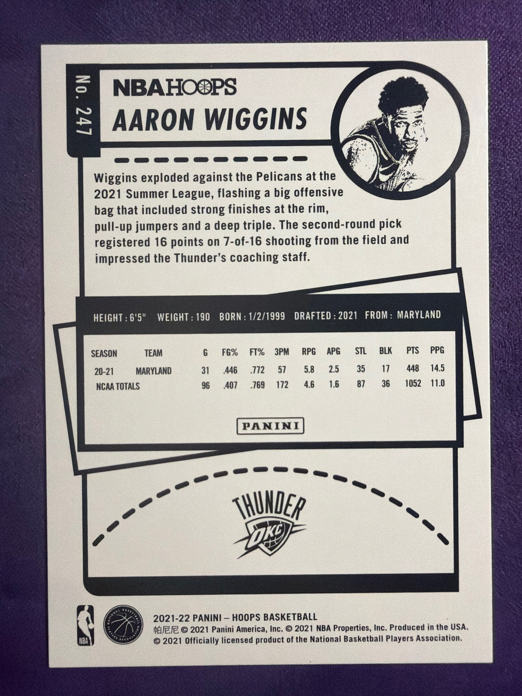 2021-22 NBA Hoops Aaron Wiggins Green Parallel #247 /99 OKC Thunder RC