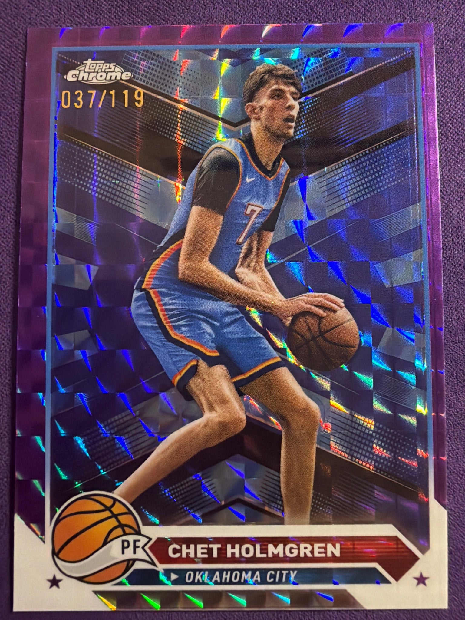2023-24 Topps Chrome Chet Holmgren Purple Geometric #196 /119 OKC Thunder