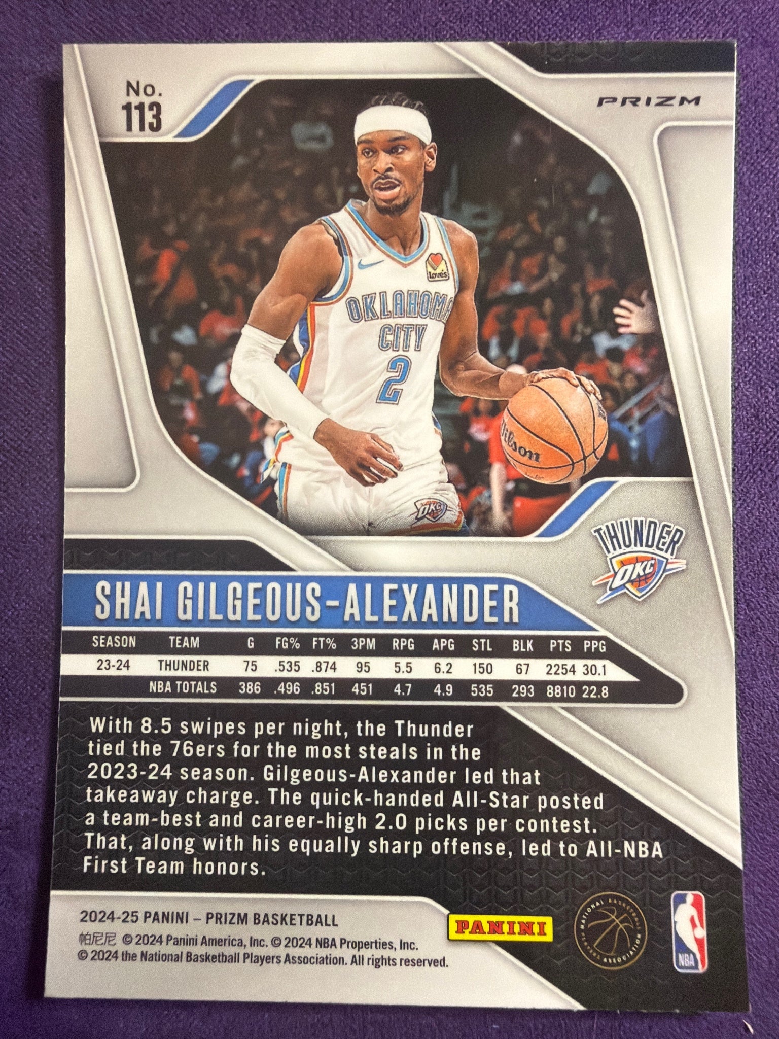 2024-25 Panini Prizm Shai Gilgeous-Alexander Ice Prizm #113 OKC Thunder