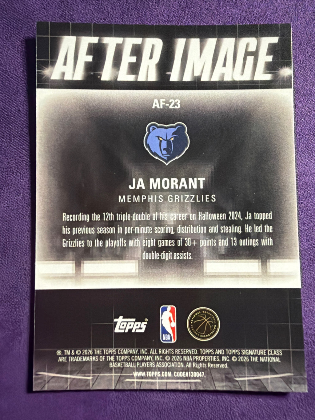 2025-26 Topps Signature Class Ja Morant After Image #AF-23 Memphis Grizzlies