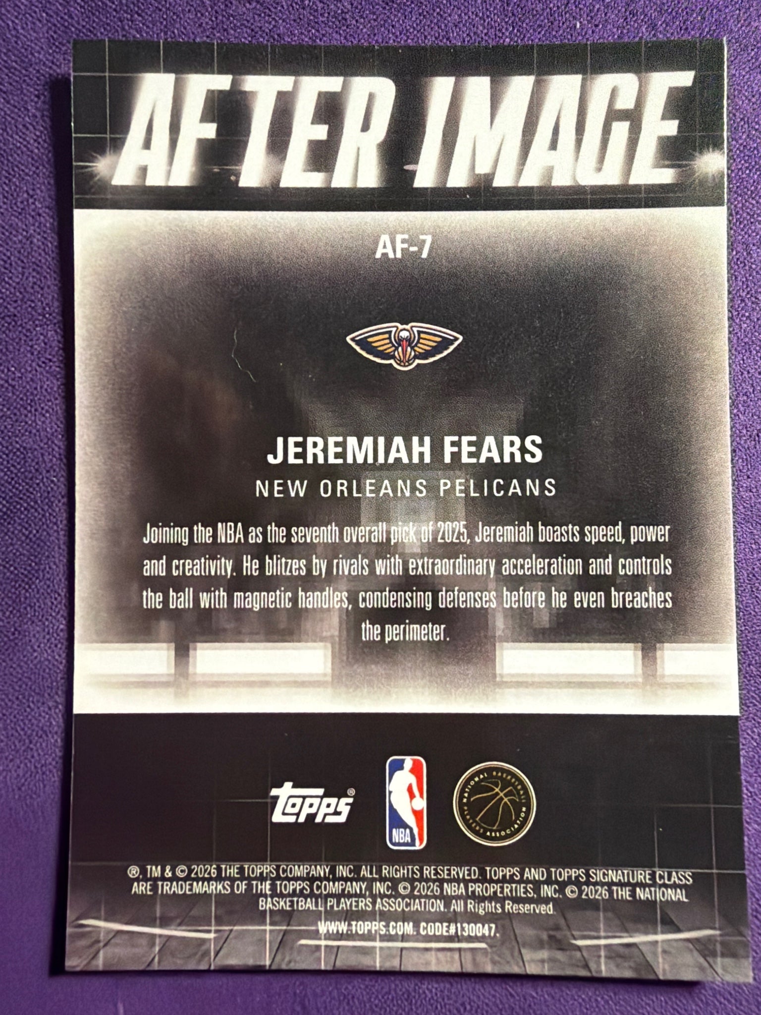 2025-26 Topps Signature Class Jeremiah Fears After Image #AF-7 Pelicans RC