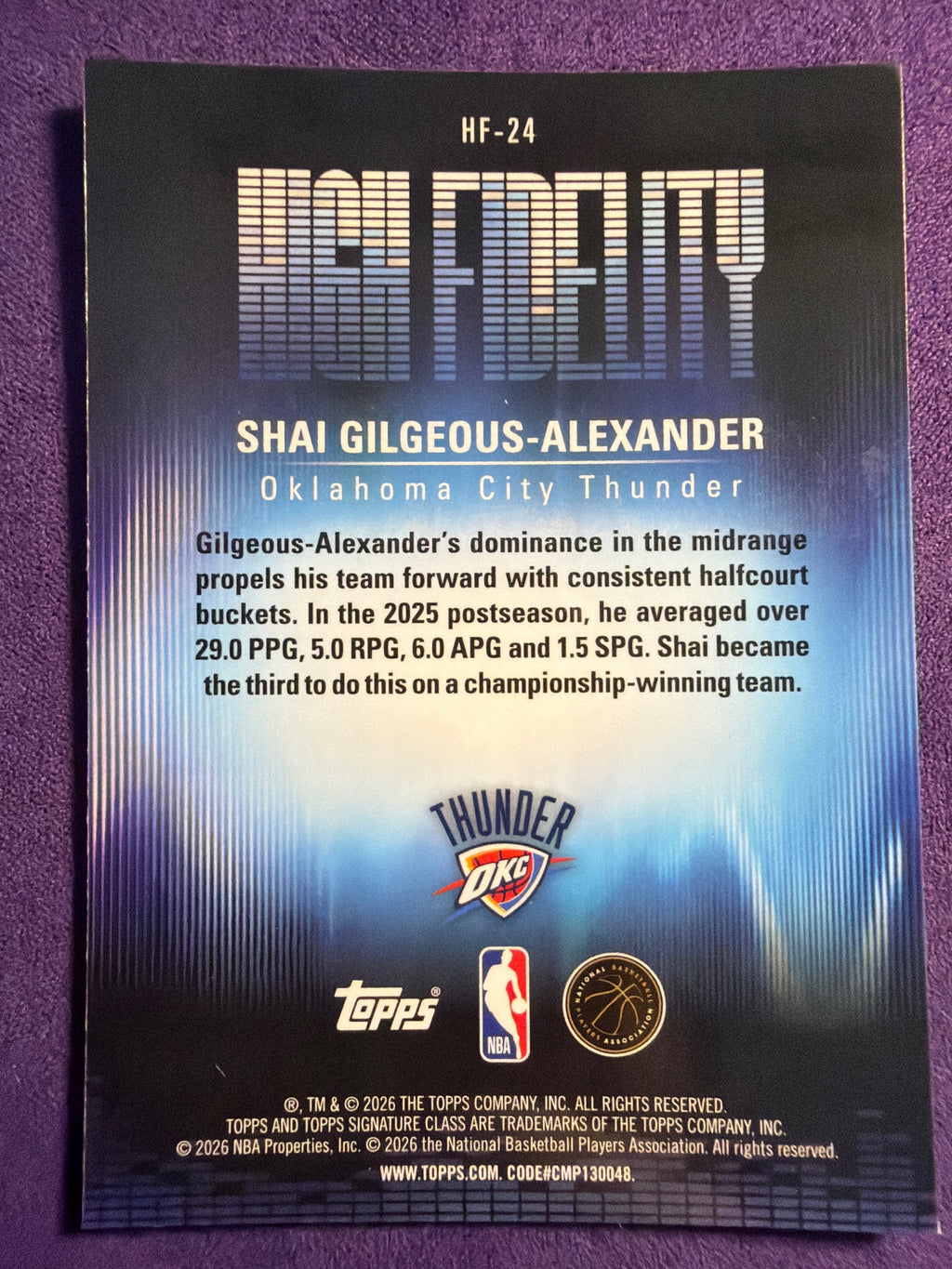2025-26 Topps Signature Class Shai Gilgeous-Alexander High Fidelity #HF-24 SGA
