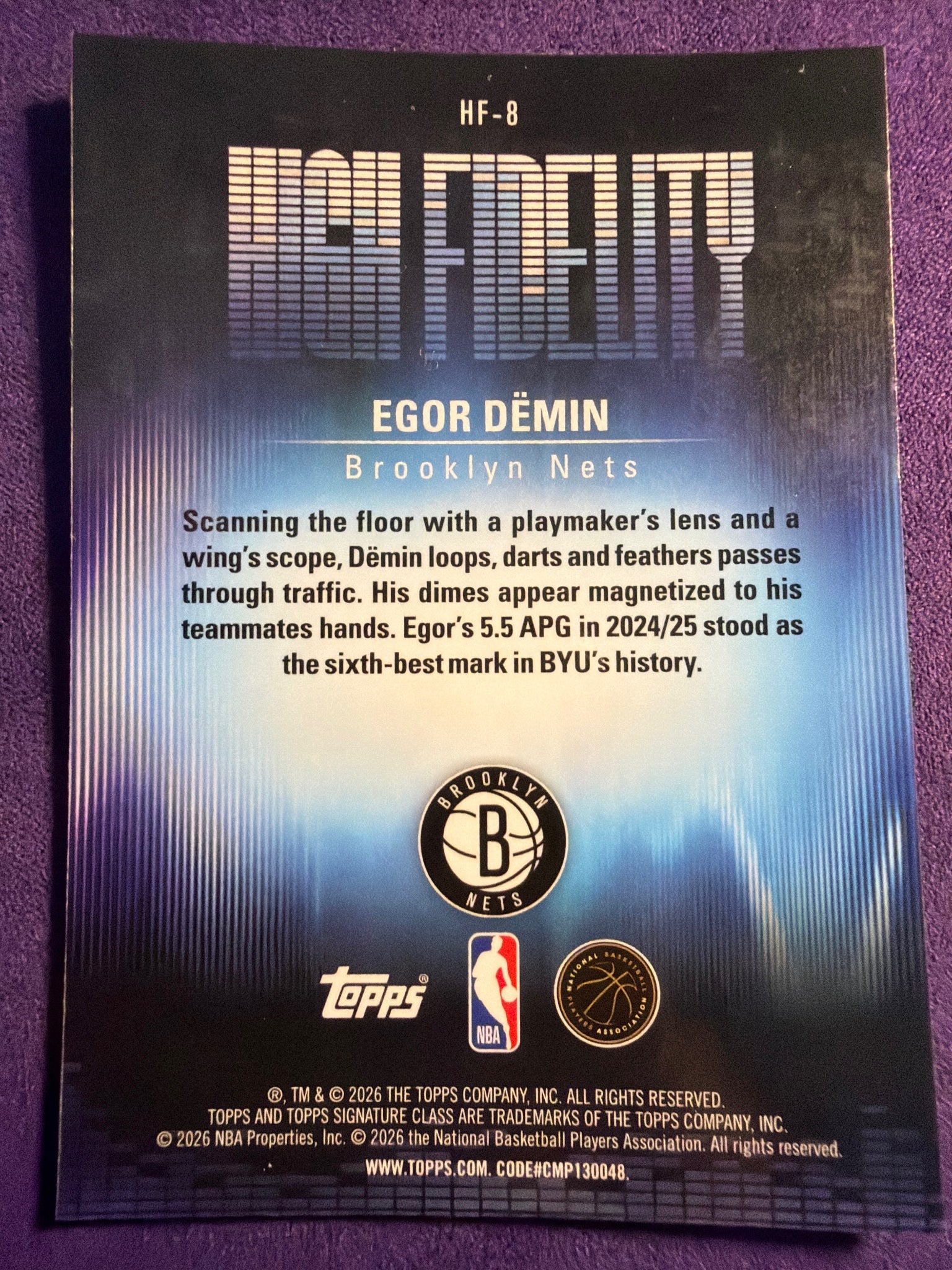 2025-26 Topps Signature Class Egor Demin High Fidelity RC #HF-8 Nets
