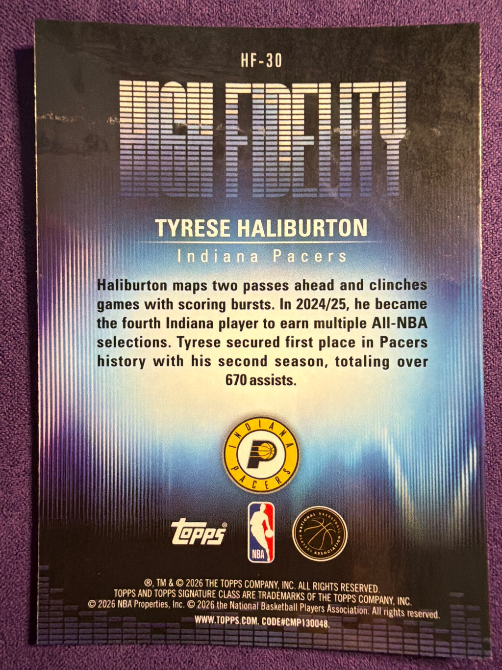 2025-26 Topps Signature Class Tyrese Haliburton High Fidelity #HF-30 Pacers