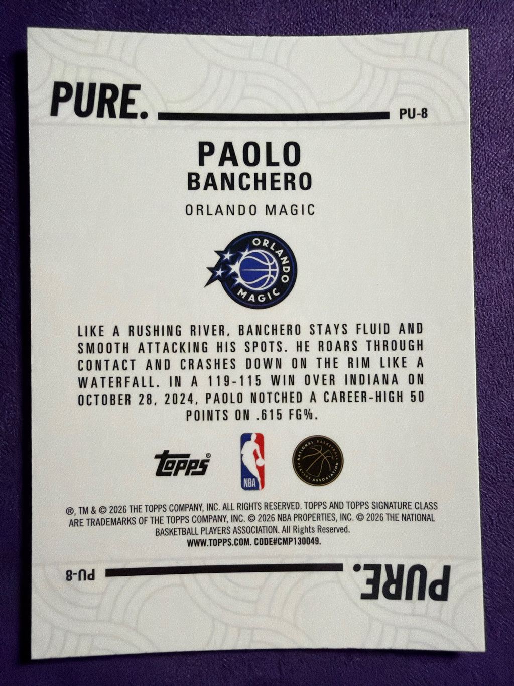 2025-26 Topps Signature Class Paolo Banchero Pure Insert #PU-8