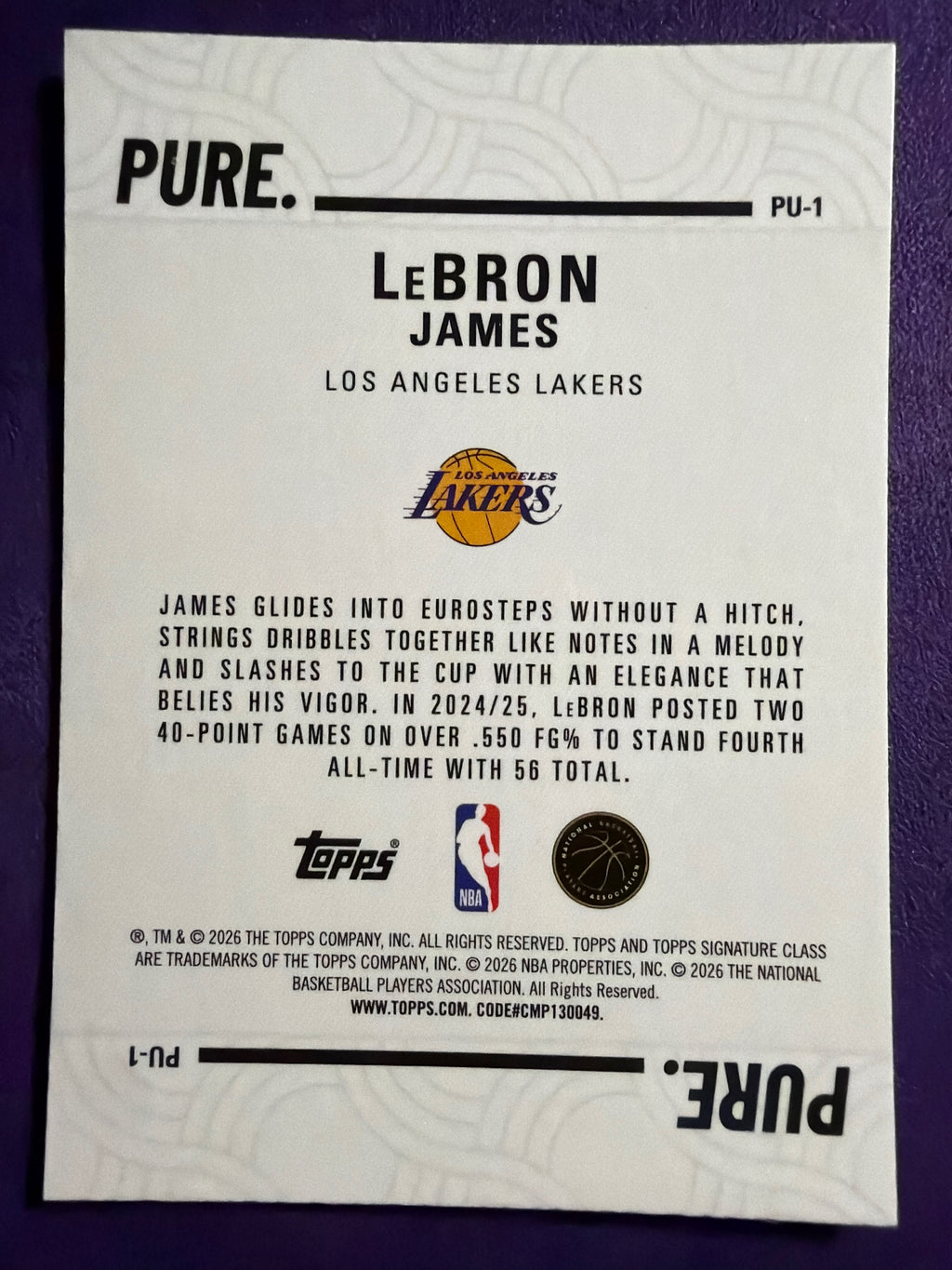 2025-26 Topps Signature Class LeBron James Pure Insert #PU-1