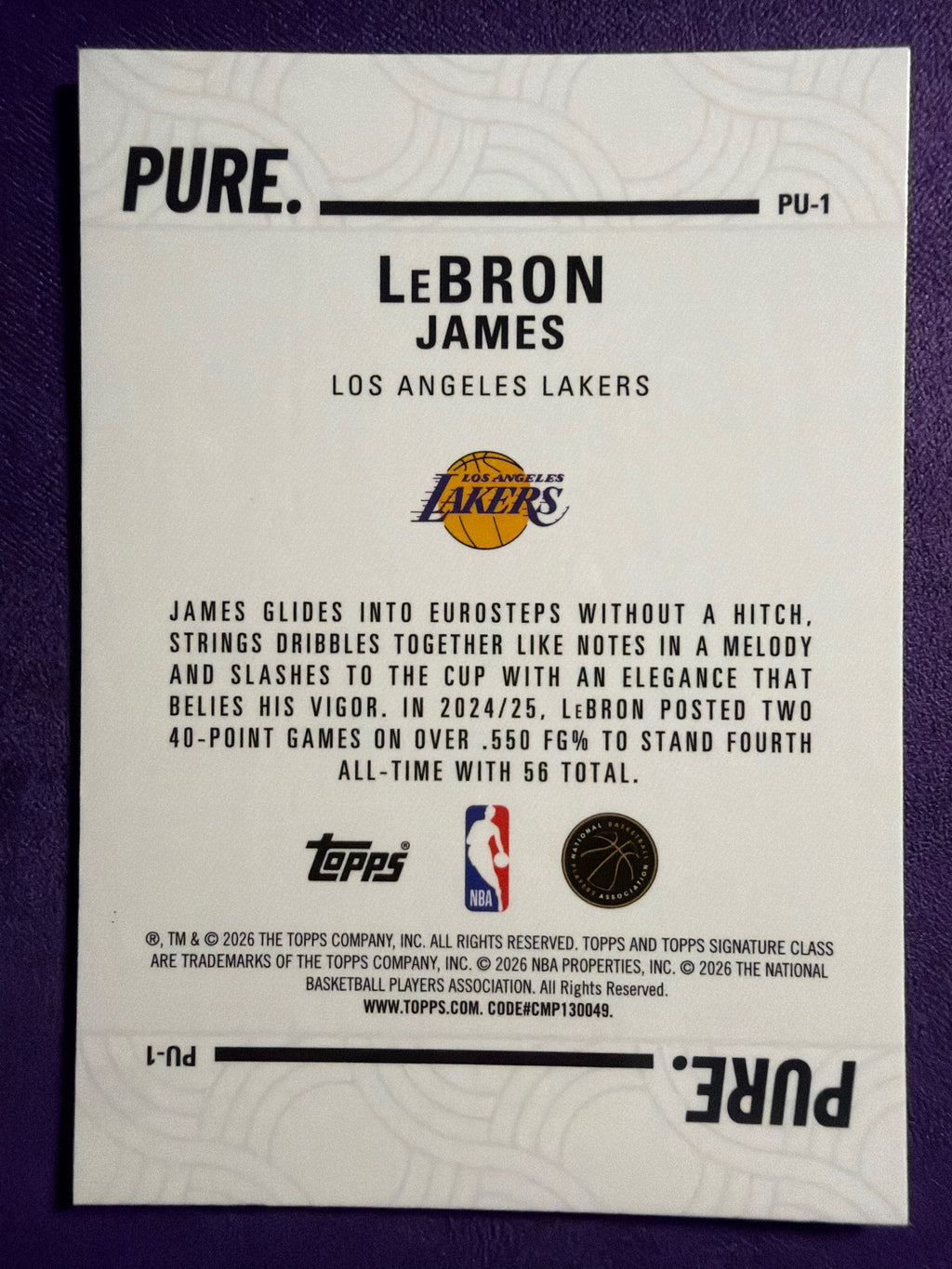 2025-26 Topps Signature Class LeBron James Pure Insert #PU-1
