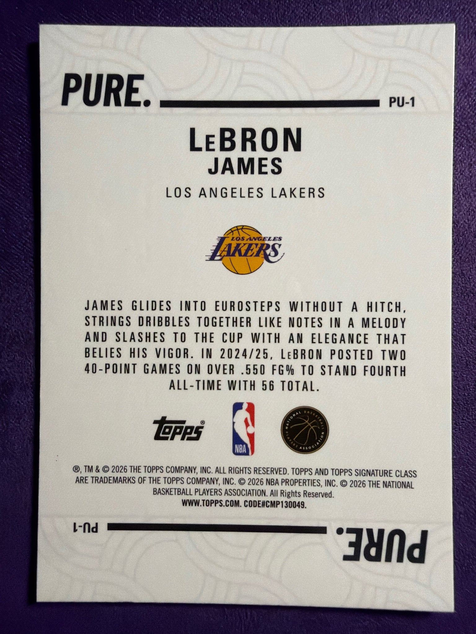 2025-26 Topps Signature Class LeBron James Pure Insert #PU-1