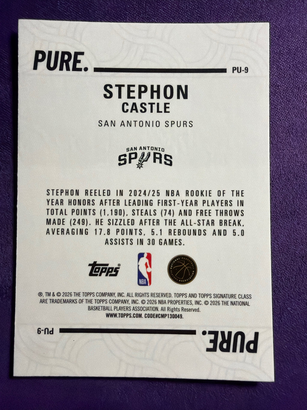 2025-26 Topps Signature Class Stephon Castle Pure Insert #PU-9