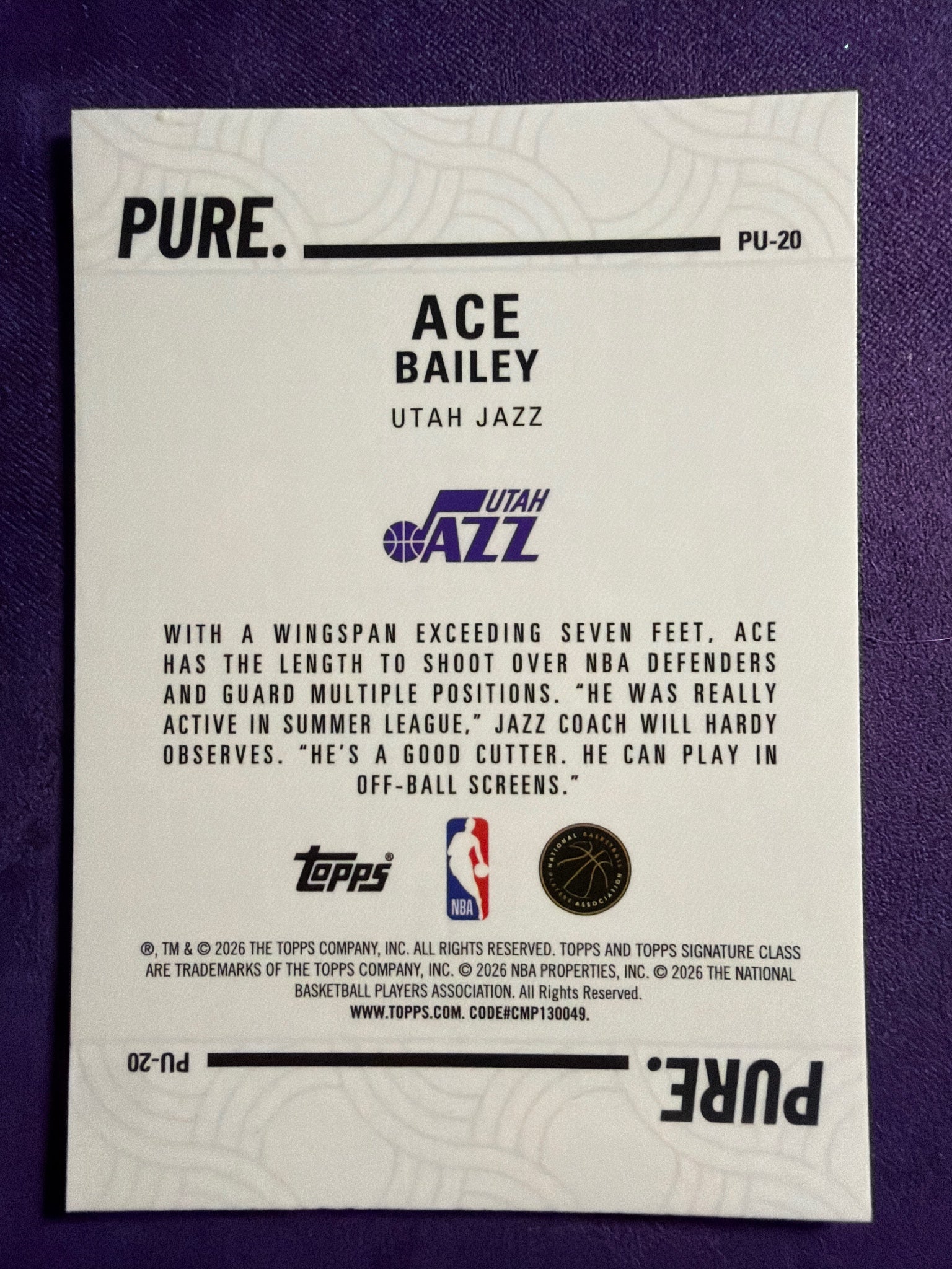 2025-26 Topps Signature Class Ace Bailey Pure Insert #PU-20
