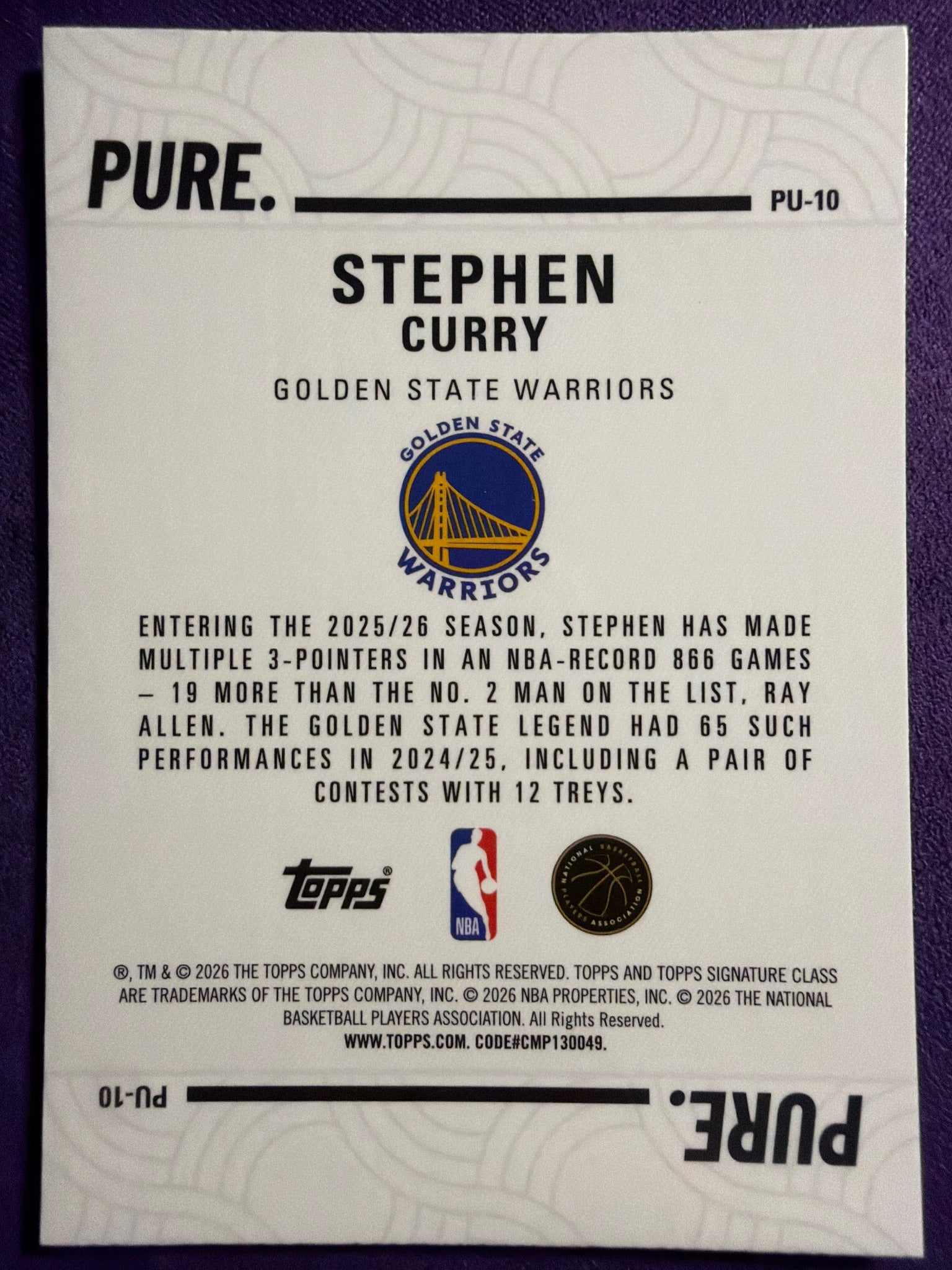 2025-26 Topps Signature Class Stephen Curry Pure Insert #PU-10