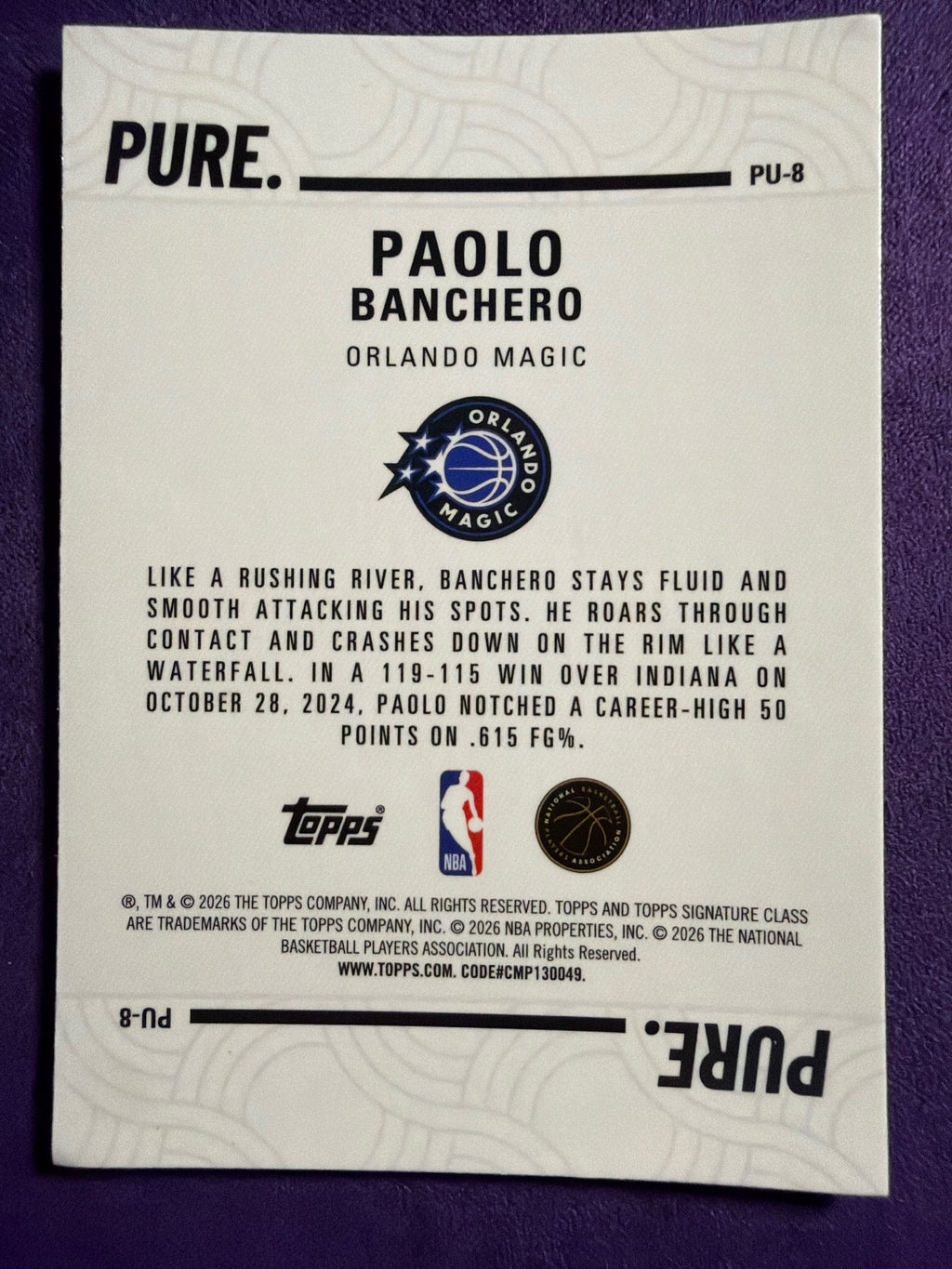 2025-26 Topps Signature Class Paolo Banchero Pure Insert #PU-8