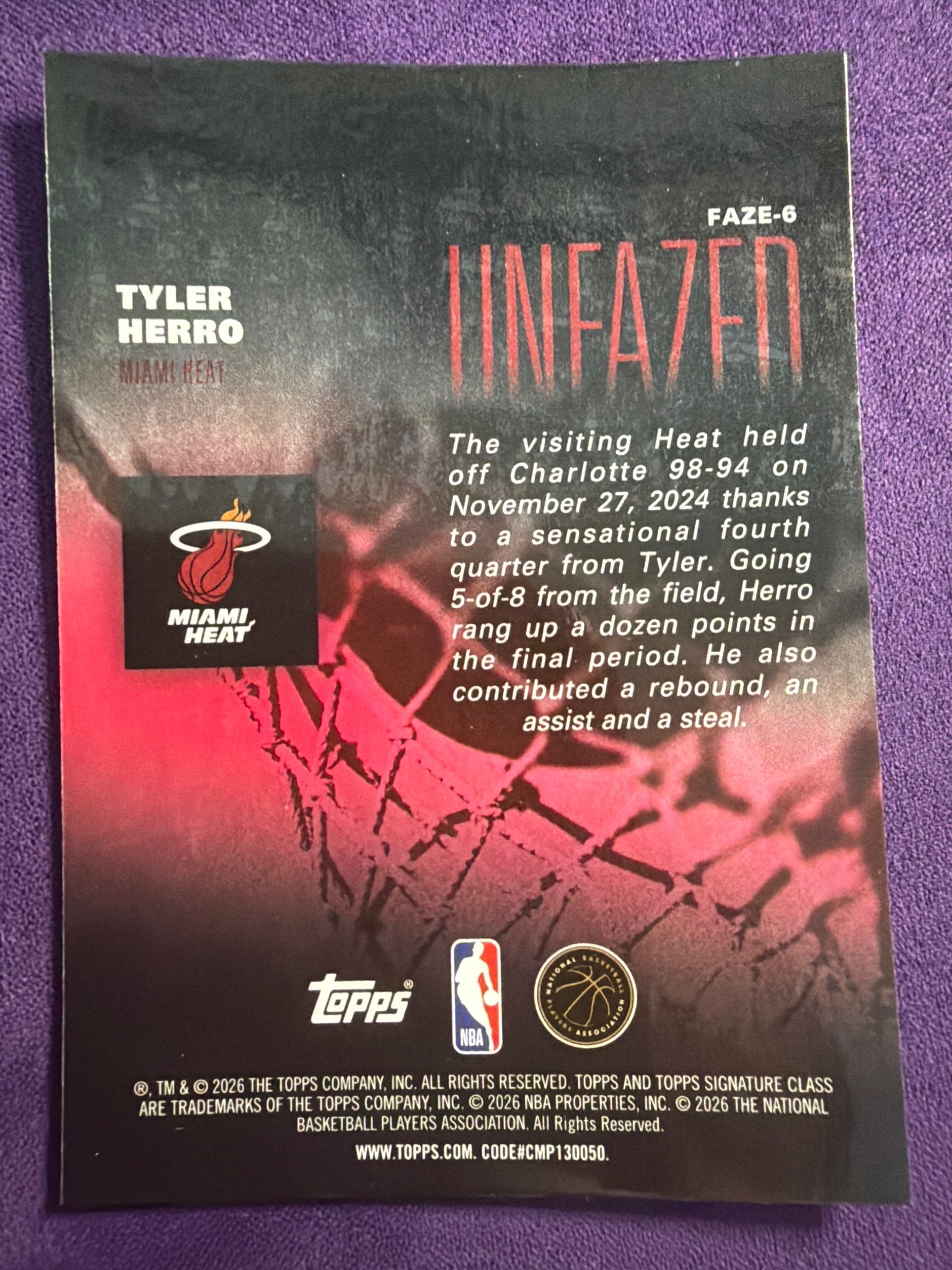 2025-26 Topps Signature Class Tyler Herro Unfazed Insert #FAZE-6