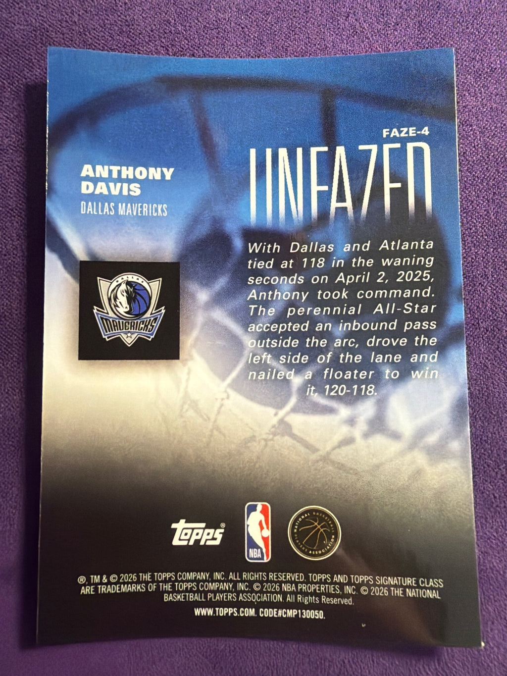2025-26 Topps Signature Class Anthony Davis Unfazed Insert #FAZE-4
